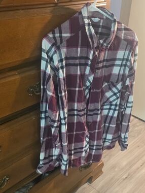 Sonoma Wemen Maroon and White Plaid Button-Down Shirt